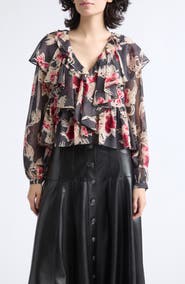 Cinq à Sept Aurore Wilted Poppy Ruffled Top