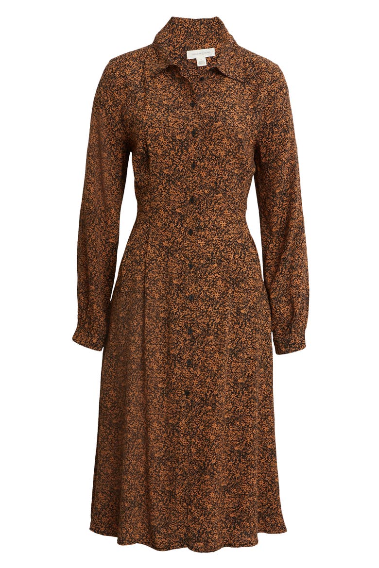 Floral Long Sleeve Shirtdress, Main, color, BLACK- TAN OXFORD FLORAL