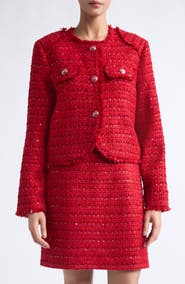 ST. JOHN Fringe-Trimmed Tweed Jacket