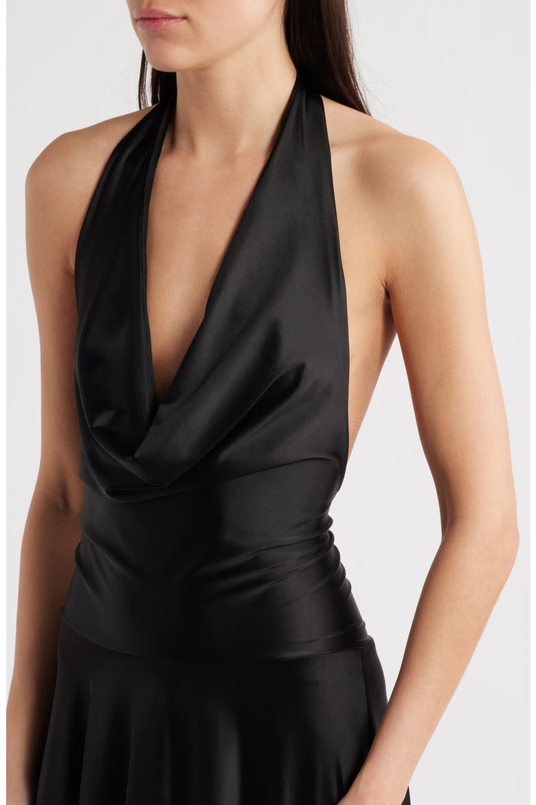 Adora Halter Satin Gown, Alternate, color, BLACK