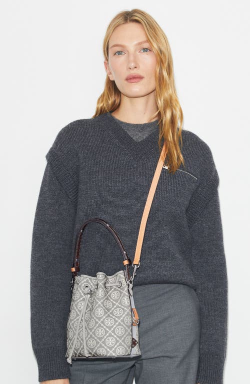 Tory Burch T Monogram Jacquard Utility Bucket Bag In Gray