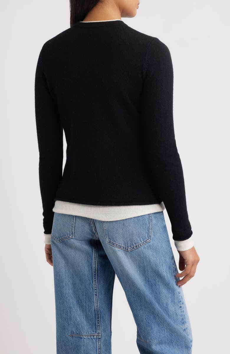 Griffen Double Trim Wool & Cashmere Crewneck Sweater, Alternate, color, Black/ Ivory