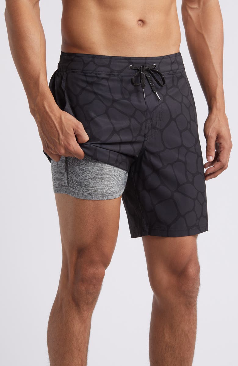 Fair Harbor The Ozone Water Repellent Board Shorts, Main, color, Black Pebbles