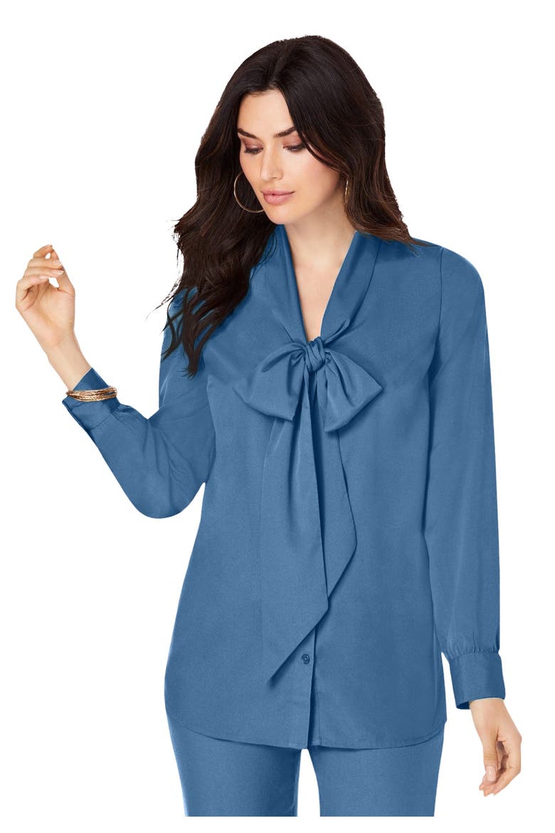 Long Sleeve Bow Blouse, Main, color, DUSTY INDIGO