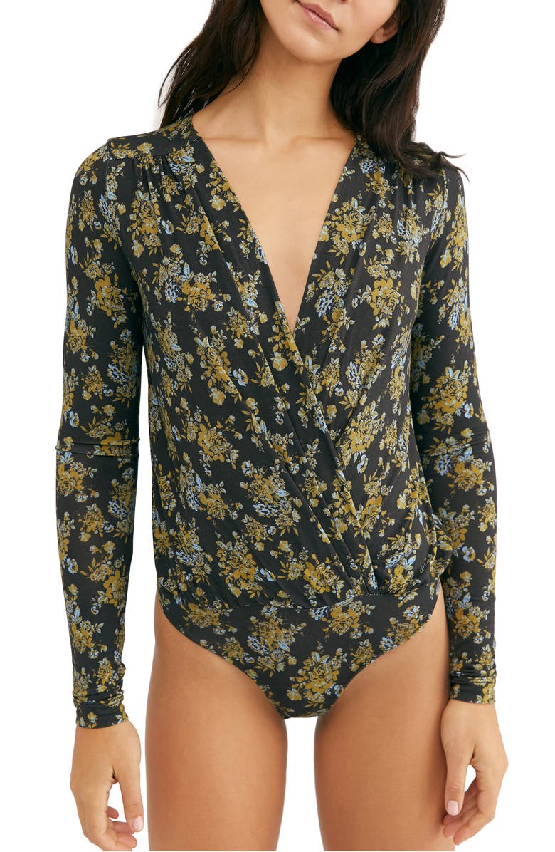 Free People Print Long Sleeve Bodysuit, Alternate, color, 