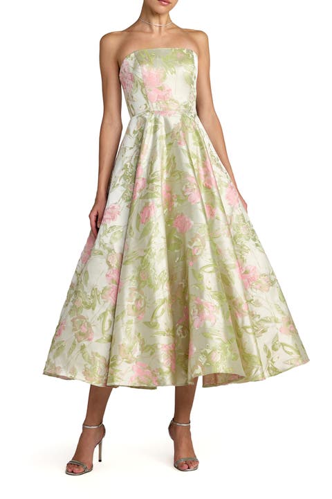 Floral Strapless A-Line Midi Dress