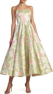Mac Duggal Floral Strapless A-Line Midi Dress
