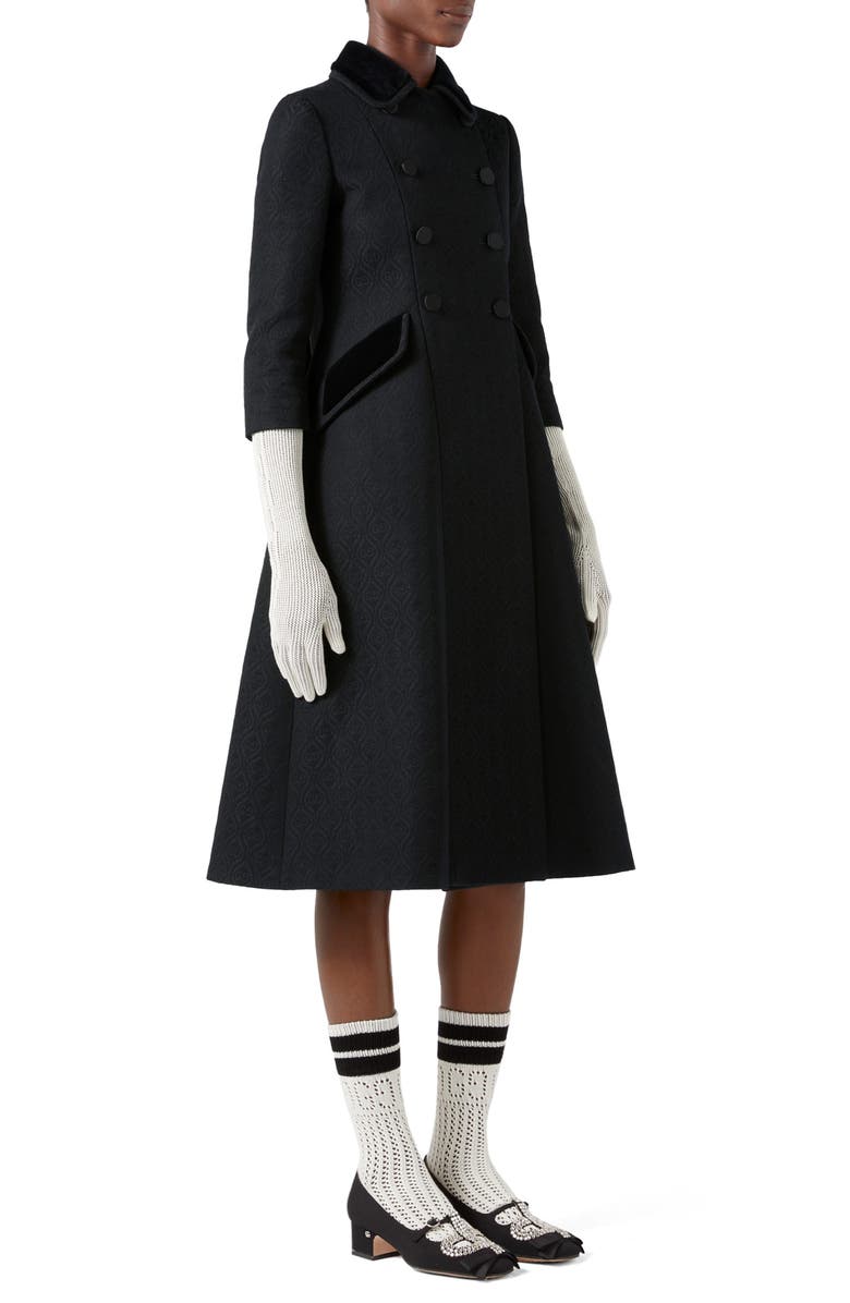 Gucci Velvet Collar GG Rhombus Jacquard Coat, Alternate, color,