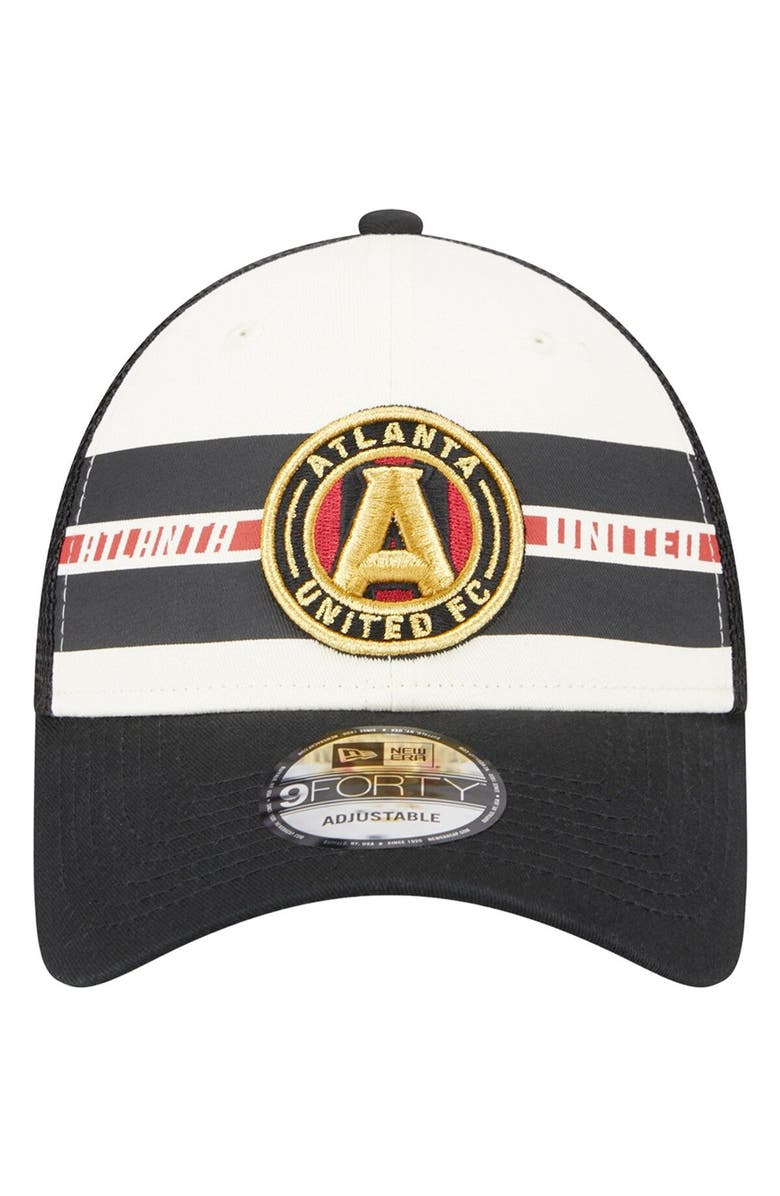 New Era Men's New Era White/Black Atlanta United FC Team Stripes 9FORTY Trucker Snapback Hat, Alternate, color, White