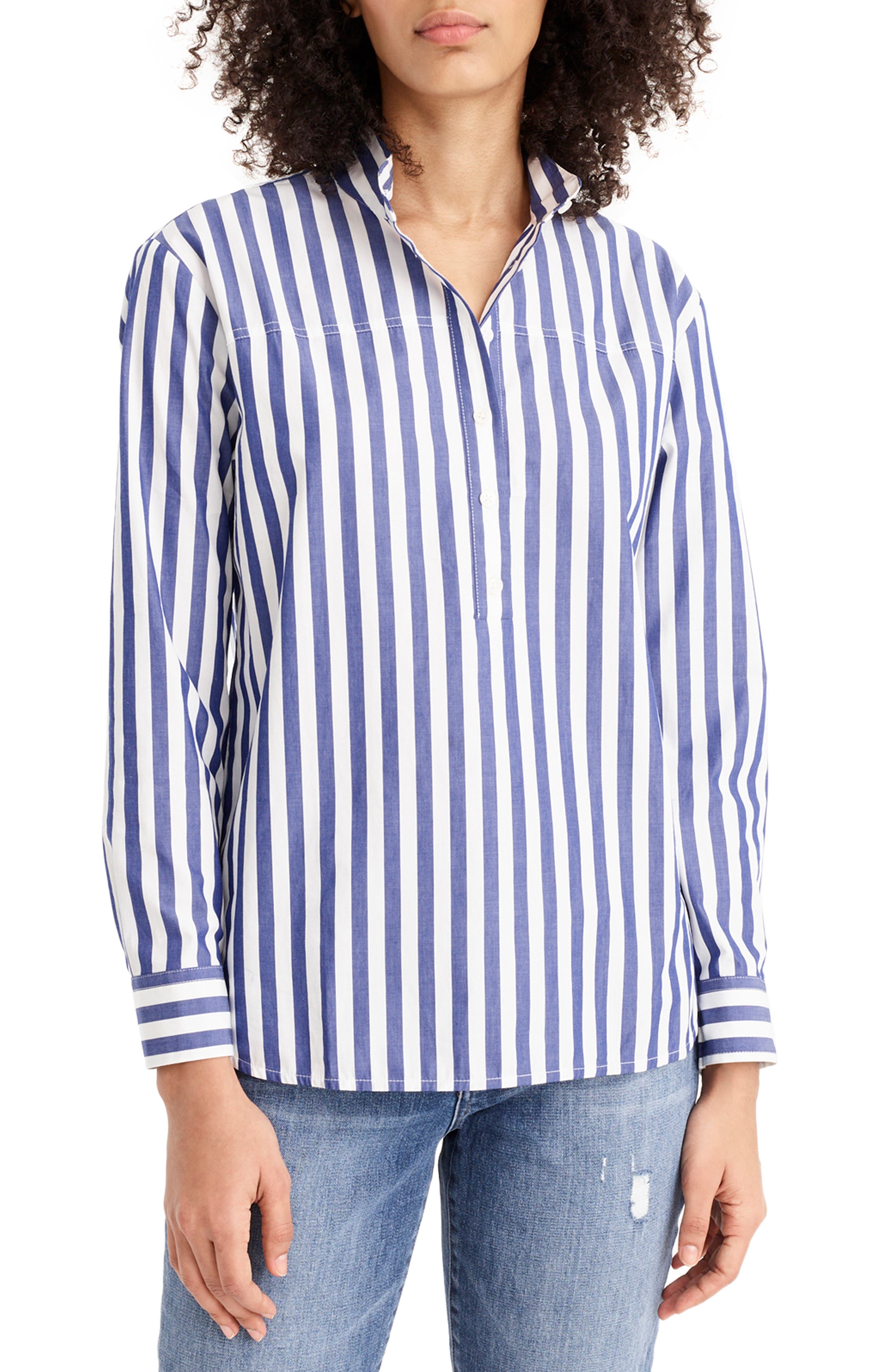 J.Crew Bold Stripe Band Collar Popover Tunic Shirt (Women) | Nordstromrack