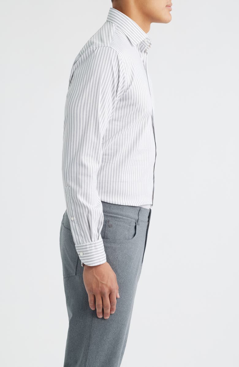 Peter Millar Cannon Crown Lite Stripe Performance Twill Button-Up Shirt, Alternate, color, Gale Grey