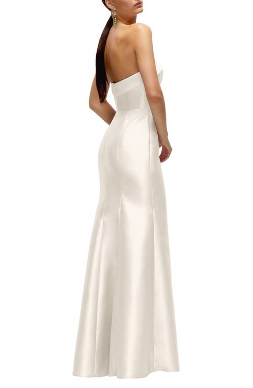 Alfred Sung Strapless Cuff Neckline Satin Trumpet Gown In Metallic