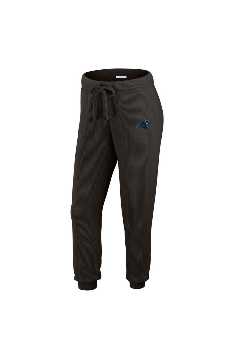 WEAR by Erin Andrews Women's WEAR by Erin Andrews Cream Carolina Panthers Knitted Tri-Blend Long Sleeve T-Shirt & Pants Lounge Set, Alternate, color, Black