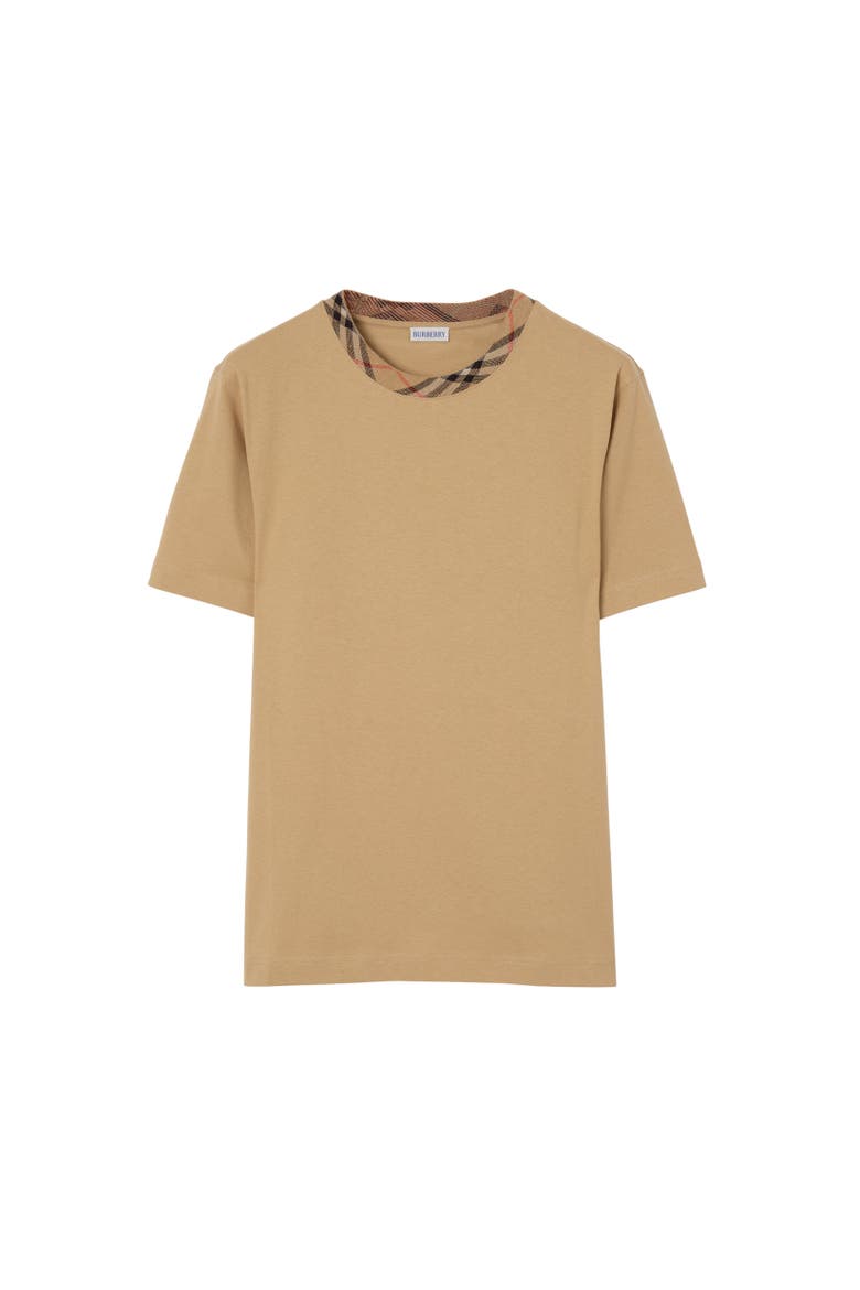 Check Trim Cotton T-shirt, Alternate, color, Flax beige