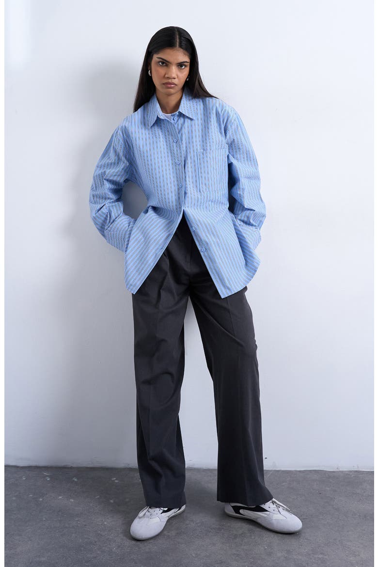Darted Cuff Oversize Button-Up Shirt, Alternate, color, MEDIUM BLUE