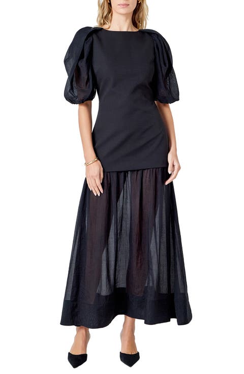 Drop Waist Puff Sleeve Maxi Dress