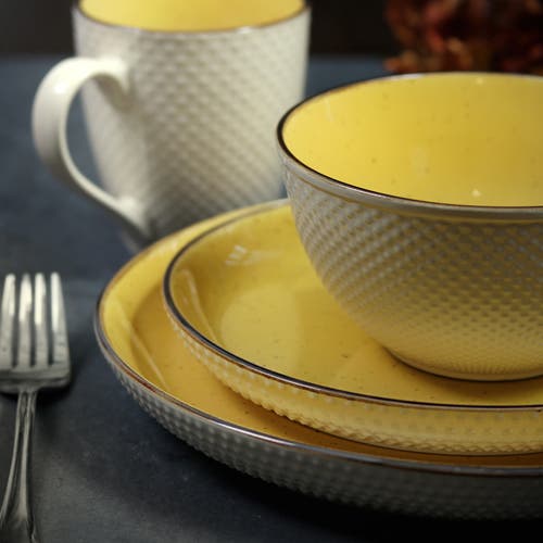 Elama Mellow-yellow 16-pc. Stoneware Dinnerware Set In Yellow