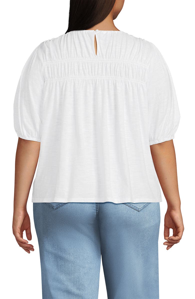 Lands' End Smocked Crew Puff Sleeve Top, Alternate, color, 