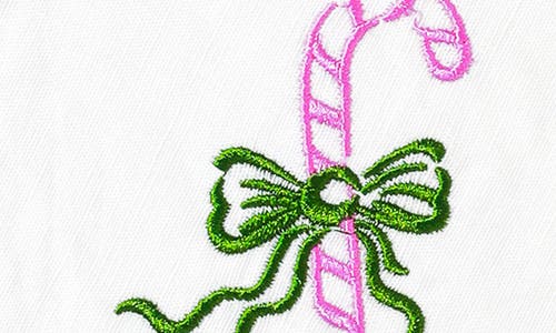 Tiramisu Set Of 4 Embroidered Candy Cane Charm Linen Cocktail Napkins In Multi