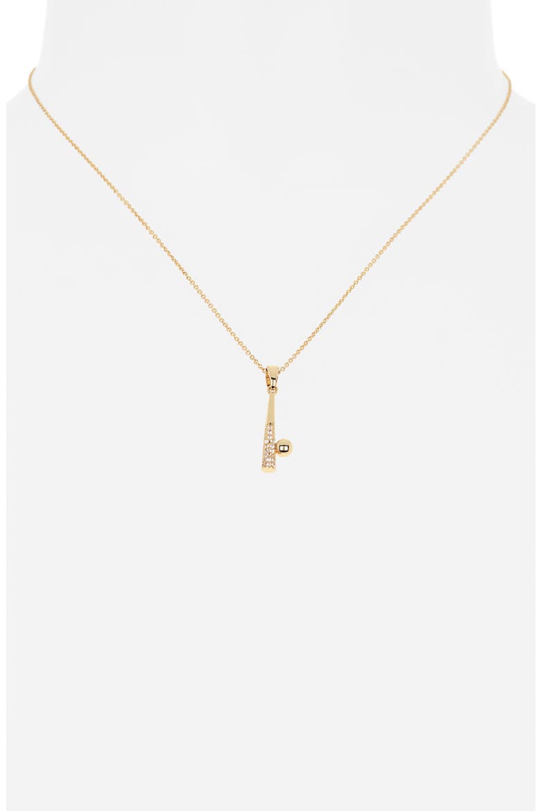 Cubic Zirconia Baseball & Bat Pendant Necklace, Alternate, color, CLEAR- GOLD