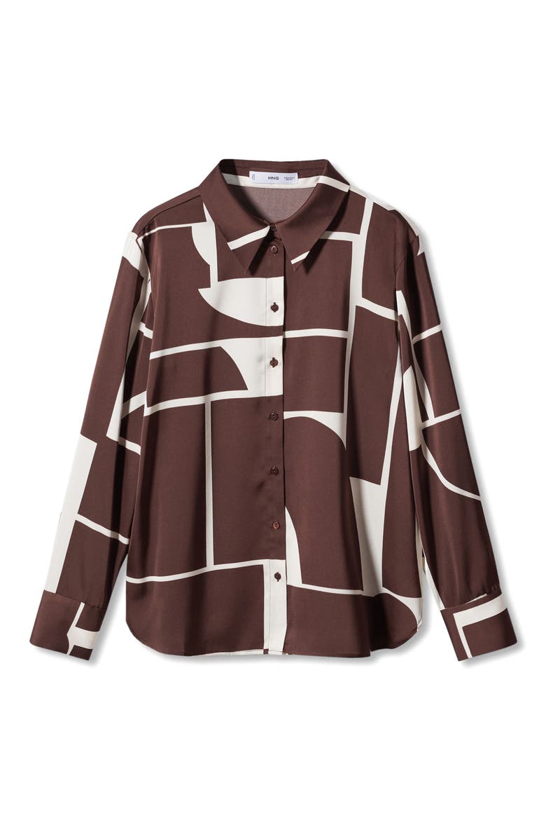 Print Satin Shirt, Alternate, color, BROWN