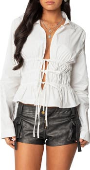 EDIKTED Sharon Tie Front Cotton Shirt