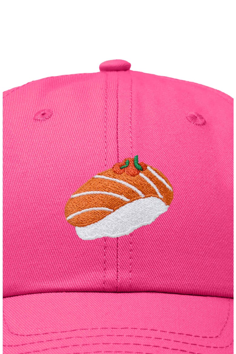 Salmon Sushi Embroidered Dad Cap, Alternate, color, Hot Pink