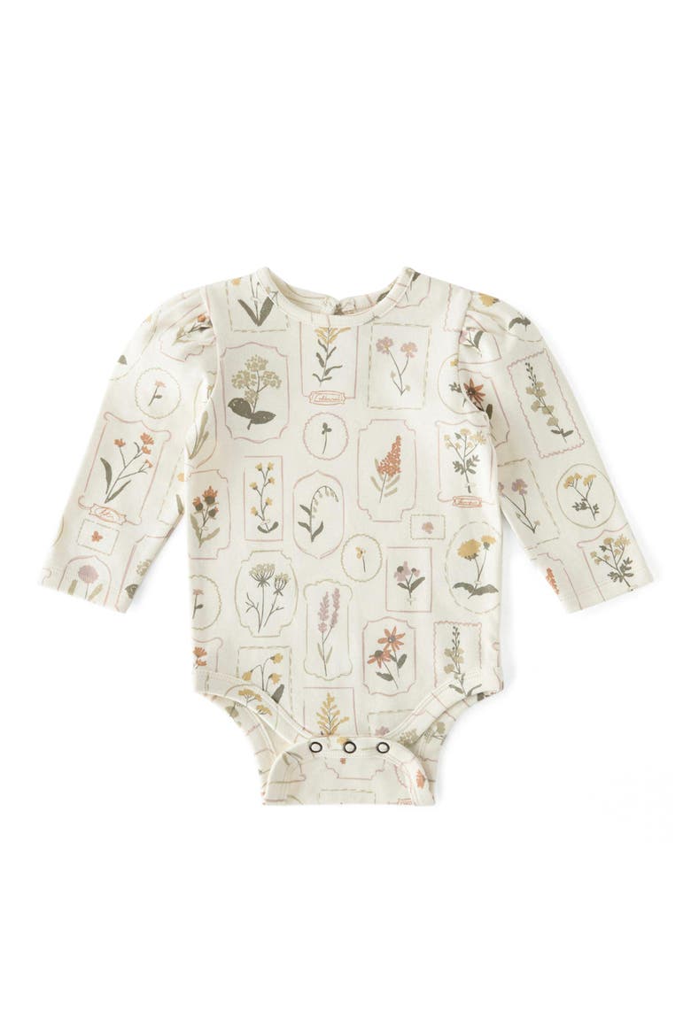 Print Long Sleeve Organic Cotton Bodysuit, Main, color, PETAL PRESS