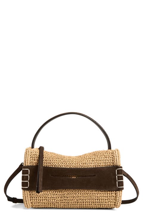Small Loafer Raffia & Suede Handbag