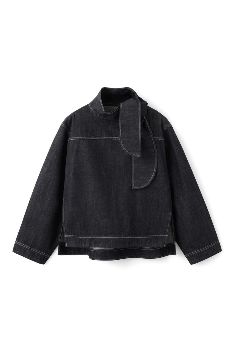 Sila Tie Neck Denim Top, Main, color, BLACK