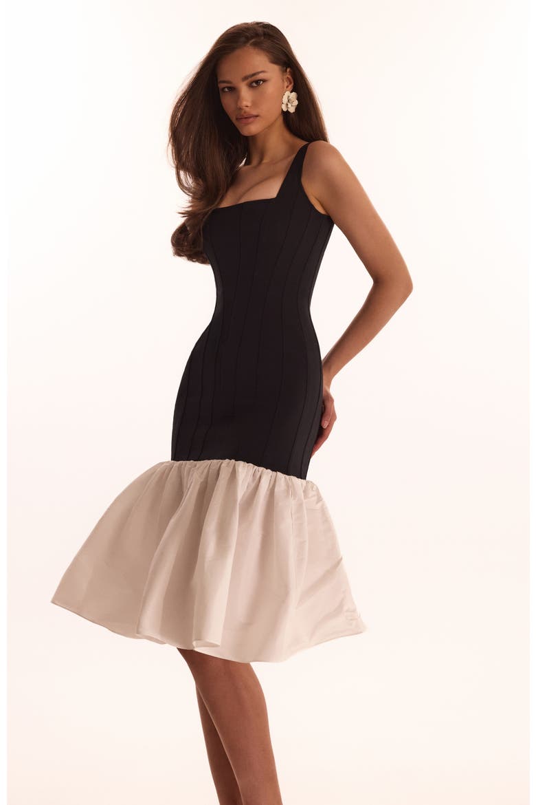 Fitted Formal Occasion Maxi Dress with Tiered Puffy Skirt, Alternate, color, Black&White