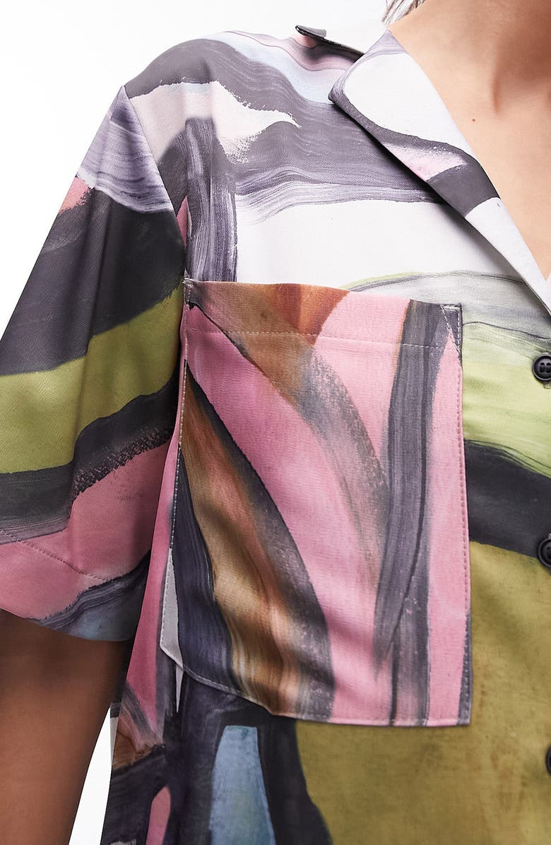 Topshop Oversize Abstract Print Satin Shirt, Alternate, color,