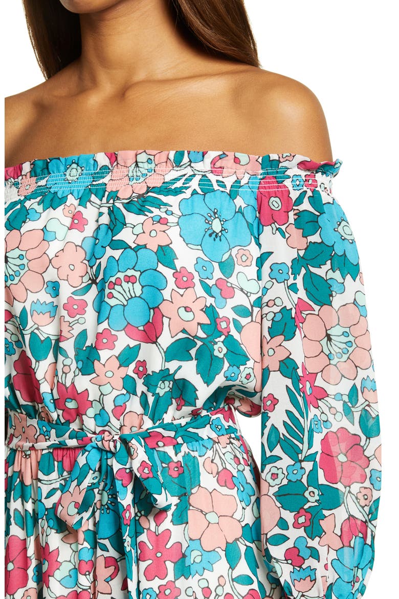 Floral Off the Shoulder Long Sleeve Maxi Dress, Alternate, color, HOT PINK VINTAGE FLORAL