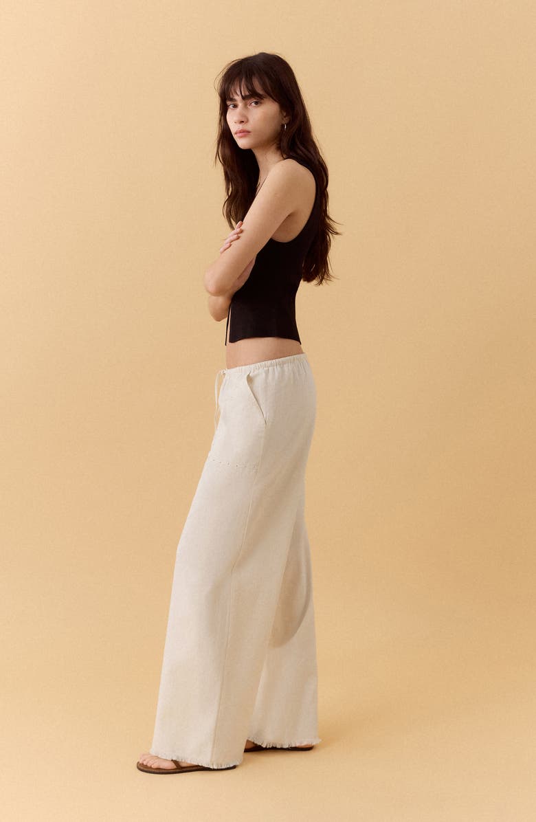 MANGO TEEN Studded Drawstring Wide Leg Pants, Alternate, color, 