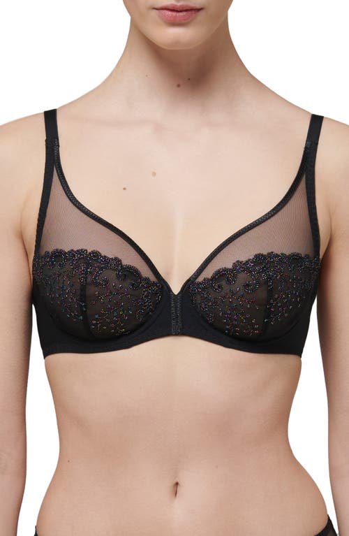 Simone Perele Delice Sheer Underwire Plunge Bra in Gem Black at Nordstrom, Size 36B