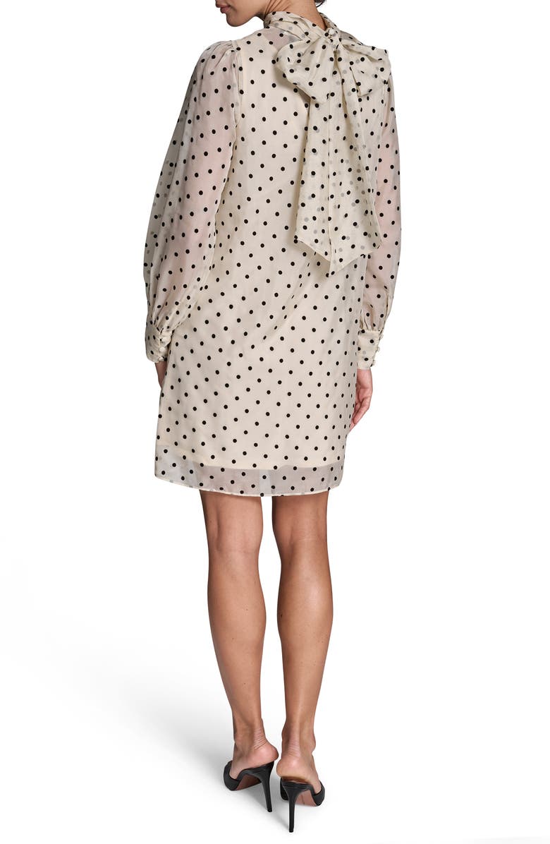 BCBG Flocked Polka Dot Long Sleeve Shift Dress, Alternate, color, Ivory/ Black