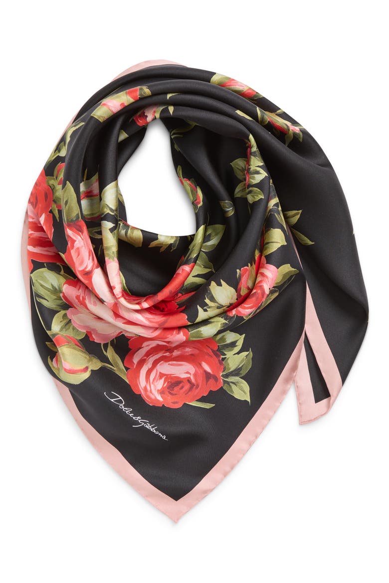 Floral Print Silk Scarf, Alternate, color, HN5ZN BOUQUET ROSE F.NERO