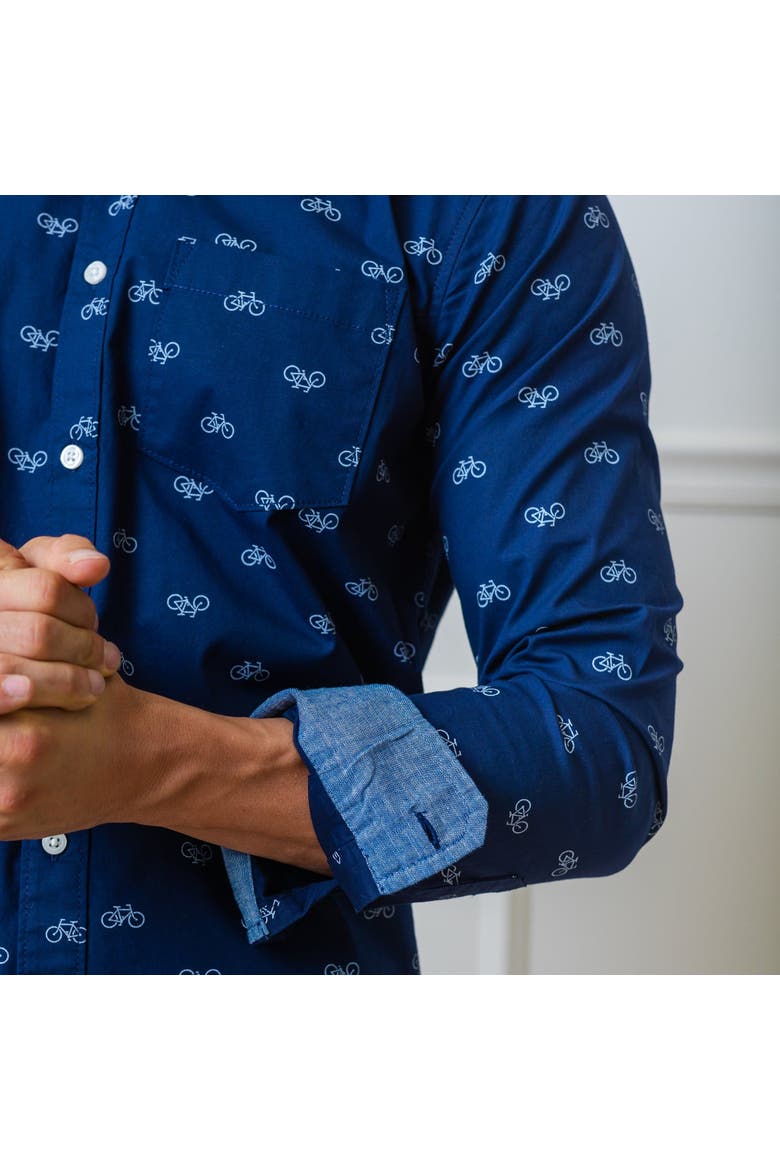 Men's Organic Stretch Poplin Shirt, Alternate, color, Navy Bicycle Print