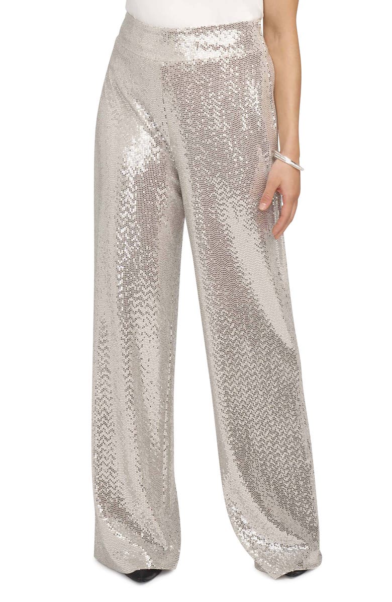 Anne Klein High Waist Wide Leg Sequin Pants, Main, color, 
