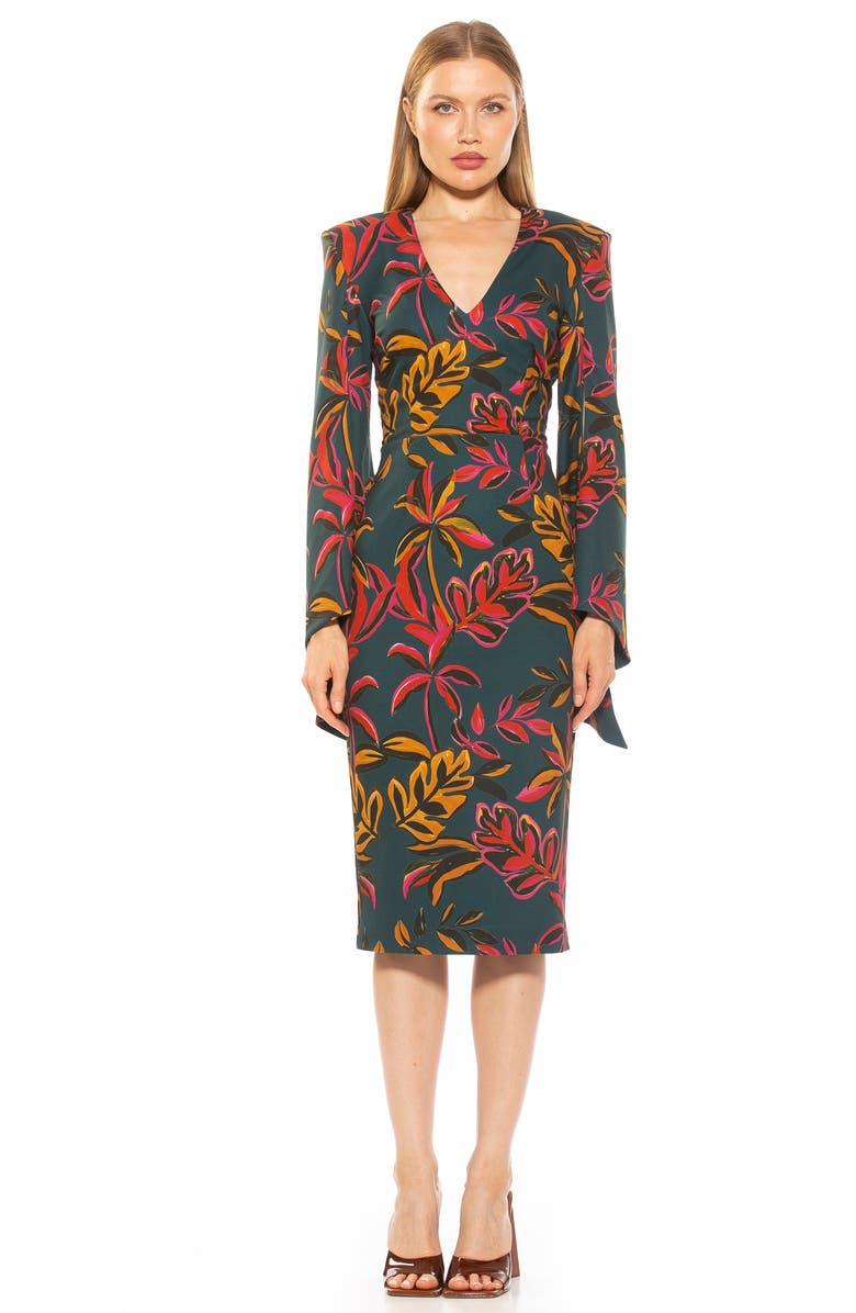 Alexia Admor Ocean Flare Sleeve Midi Dress, Alternate, color, Emerald Multi