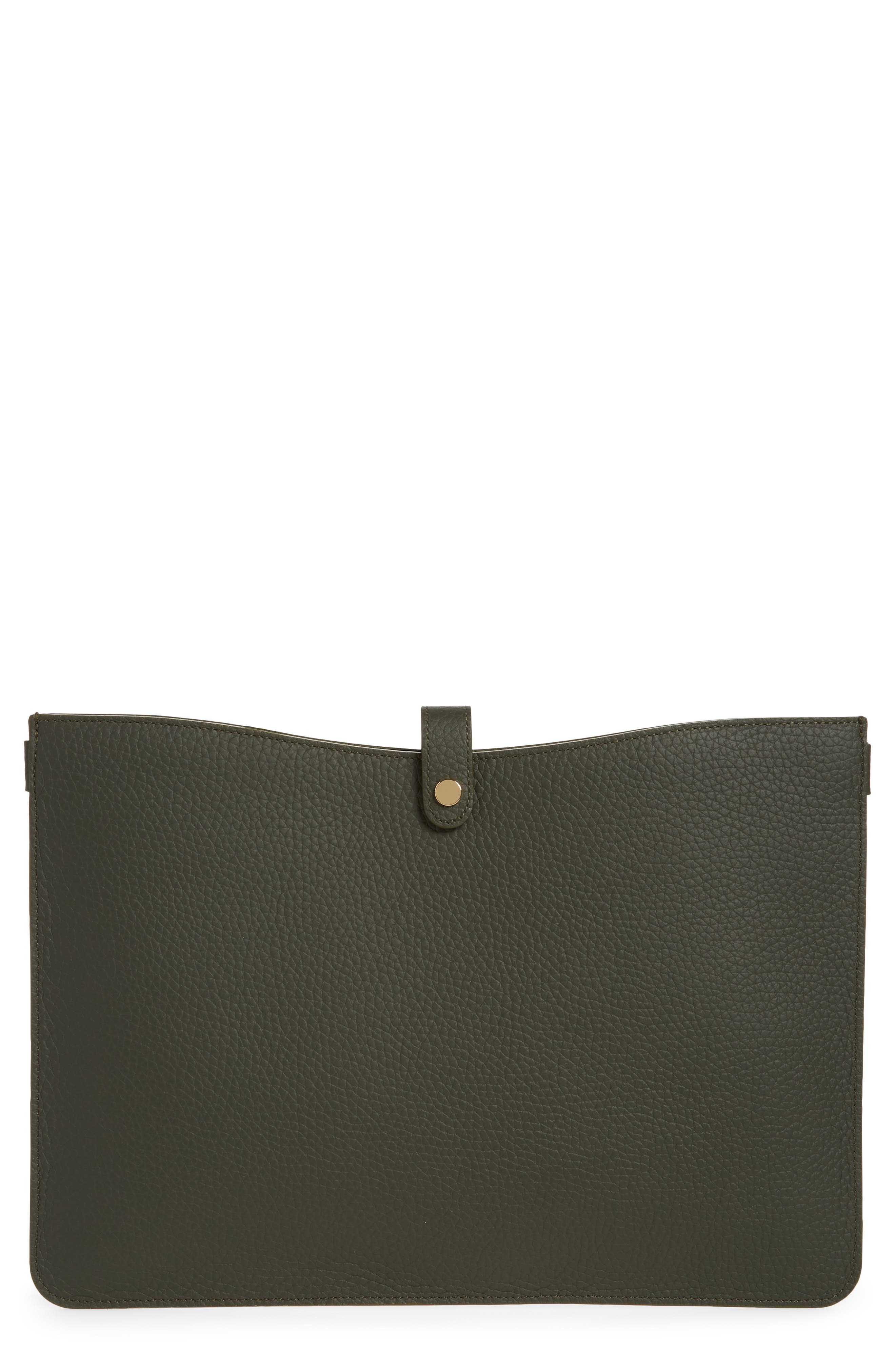 Cuyana System 13-Inch Leather Laptop Sleeve, Main, color, Dark Olive