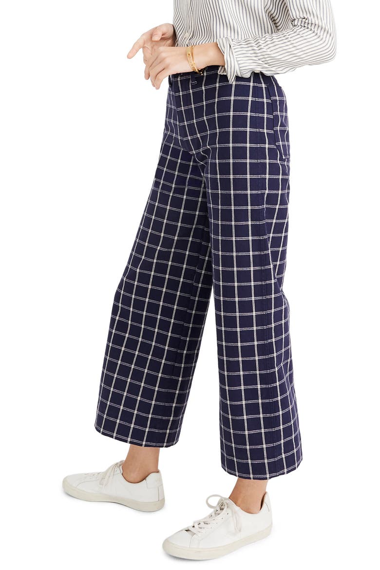 Emmett Windowpane Plaid Crop Wide Leg Pants, Alternate, color, DARK MIDNIGHT
