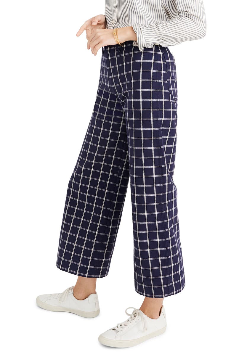 Madewell Emmett Windowpane Plaid Crop Wide Leg Pants, Alternate, color,