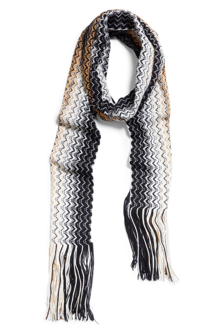 Ombré Zigzag Skinny Scarf, Alternate, color, NEUTRAL MULTI