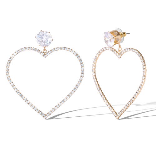 Jessica Simpson Crystal Heart Earrings In Gold
