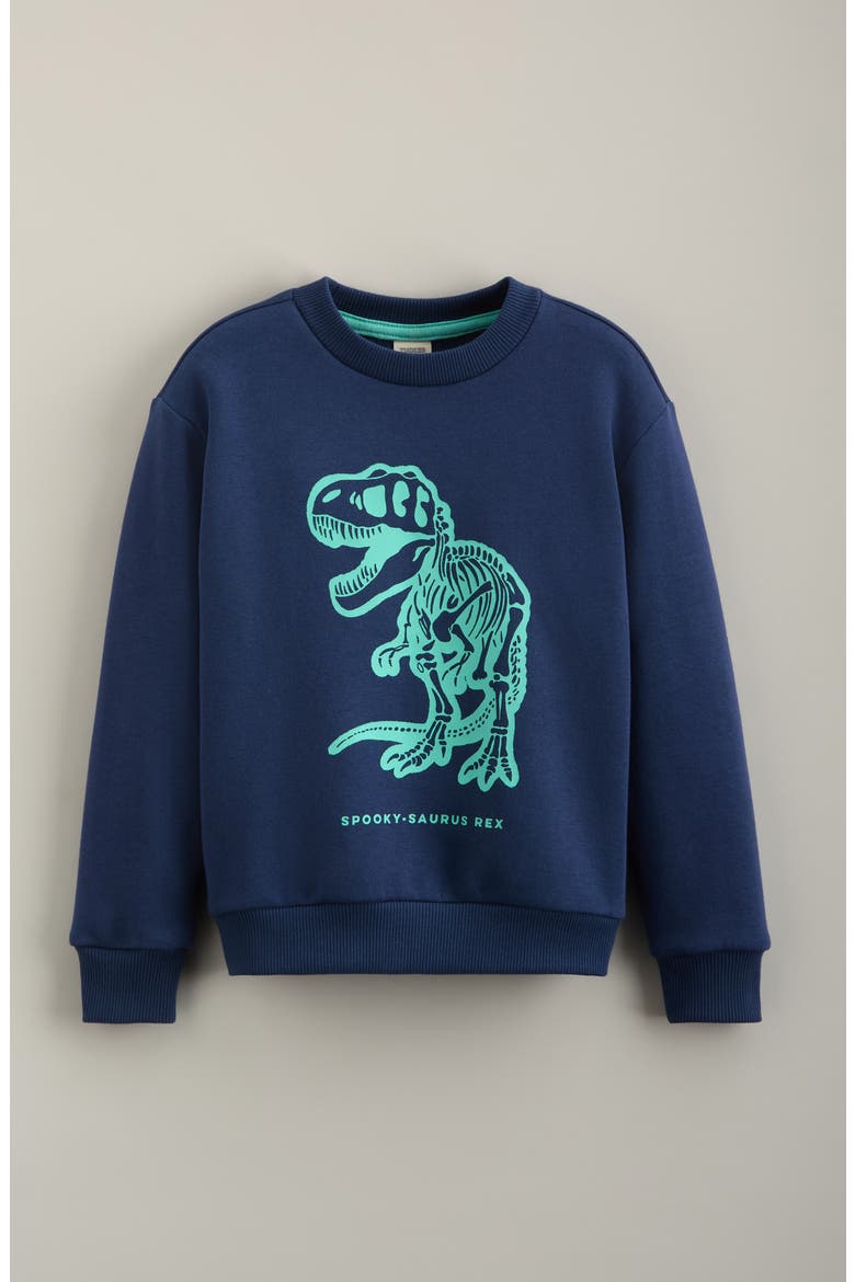 Kids' Graphic Sweatshirt, Main, color, NAVY DENIM SPOOKY-SAURUS