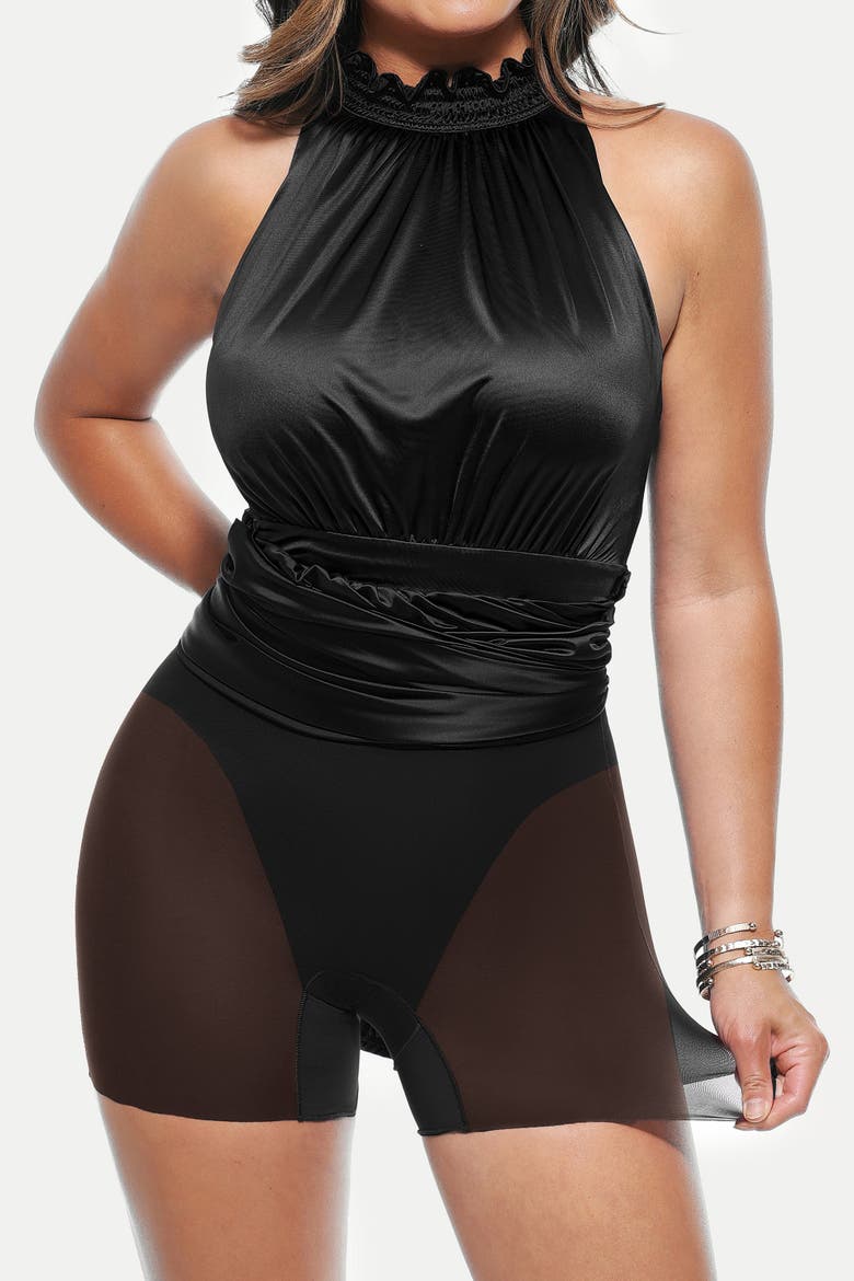 Built-in Shapewear Draped High Neck Maxi Dress, Alternate, color, Classic black