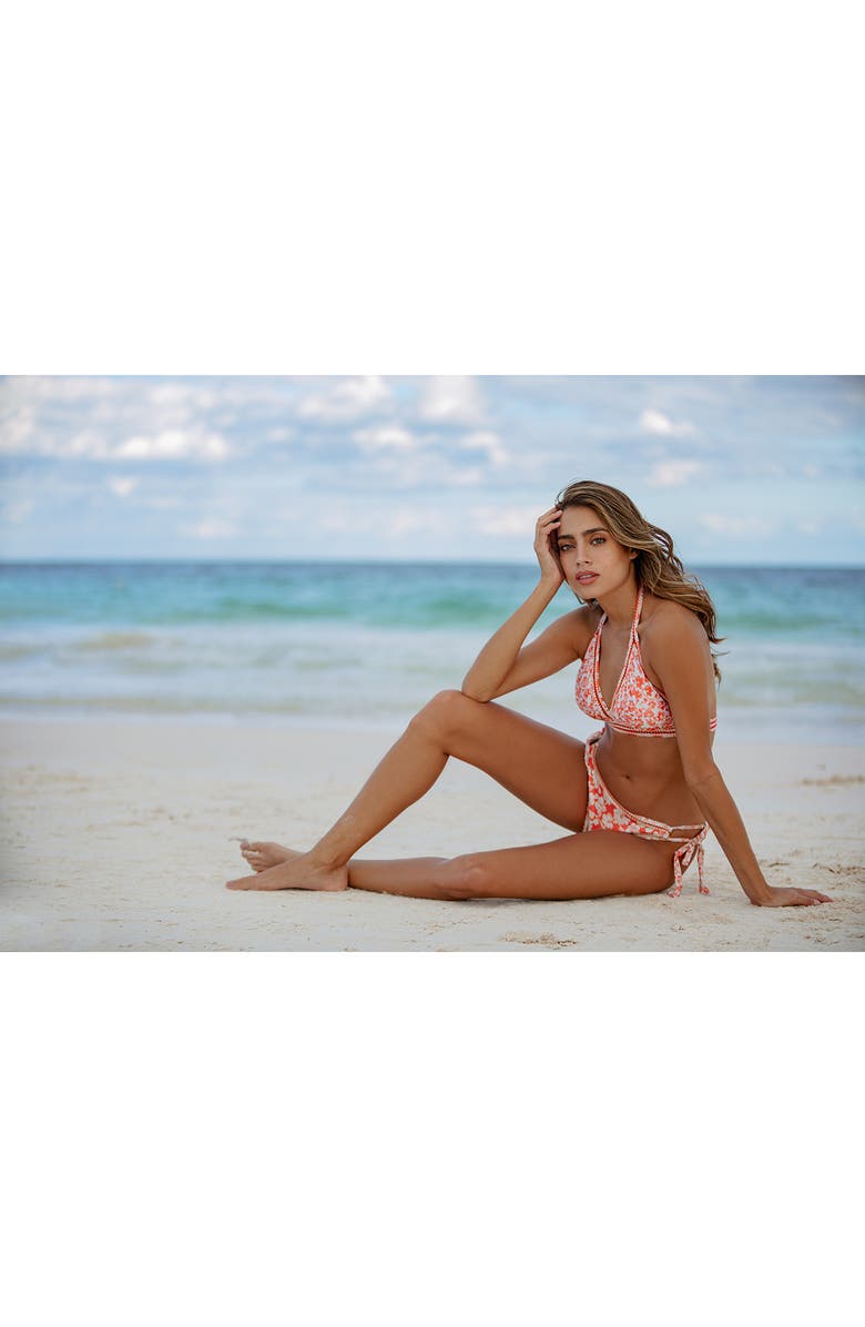 Cosita Linda Floral Triangle Bikini Top, Alternate, color, Mandarin Tangerine