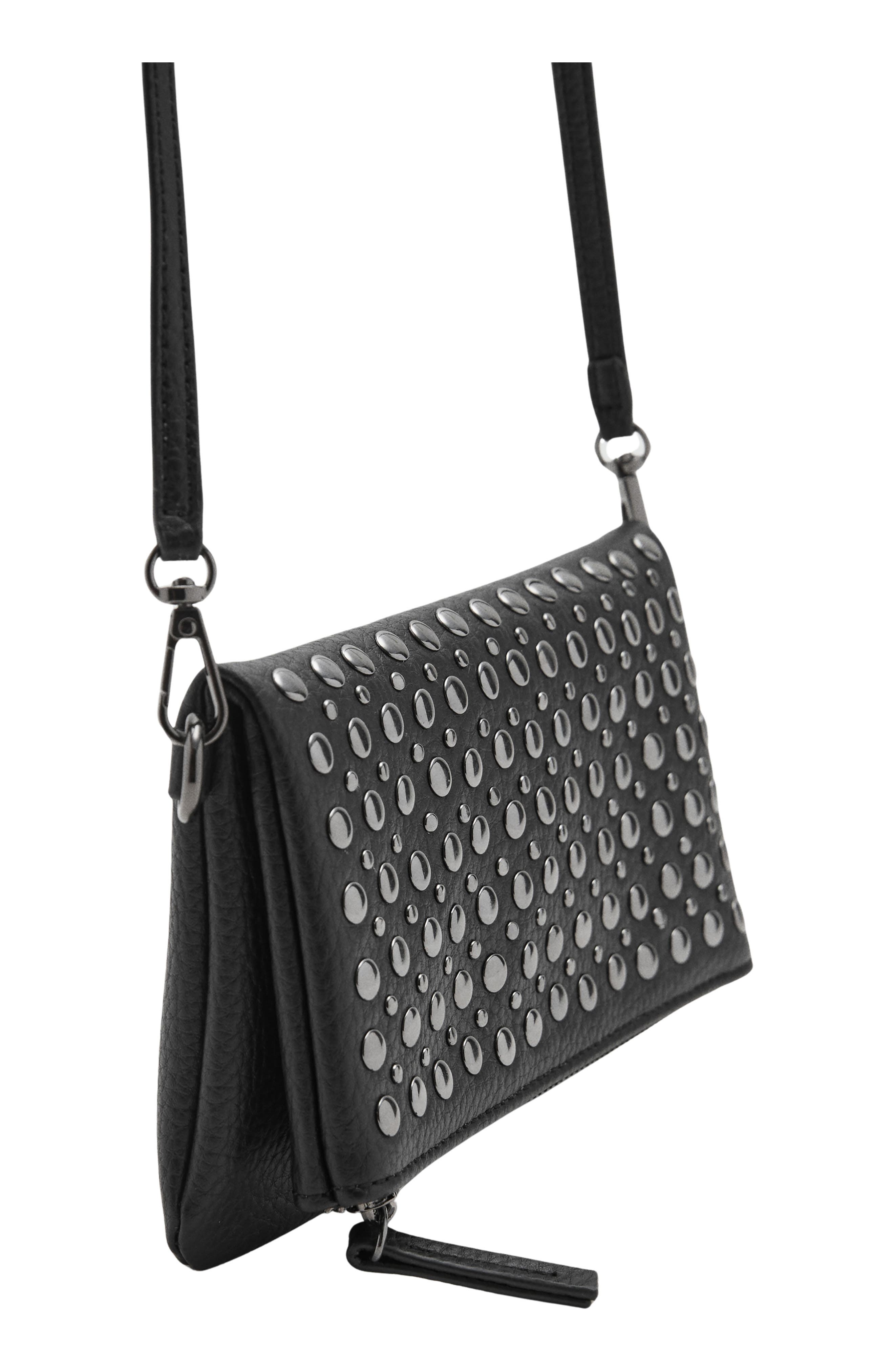 MANGO TEEN Stud Fold Over Shoulder Bag, Main, color, Black