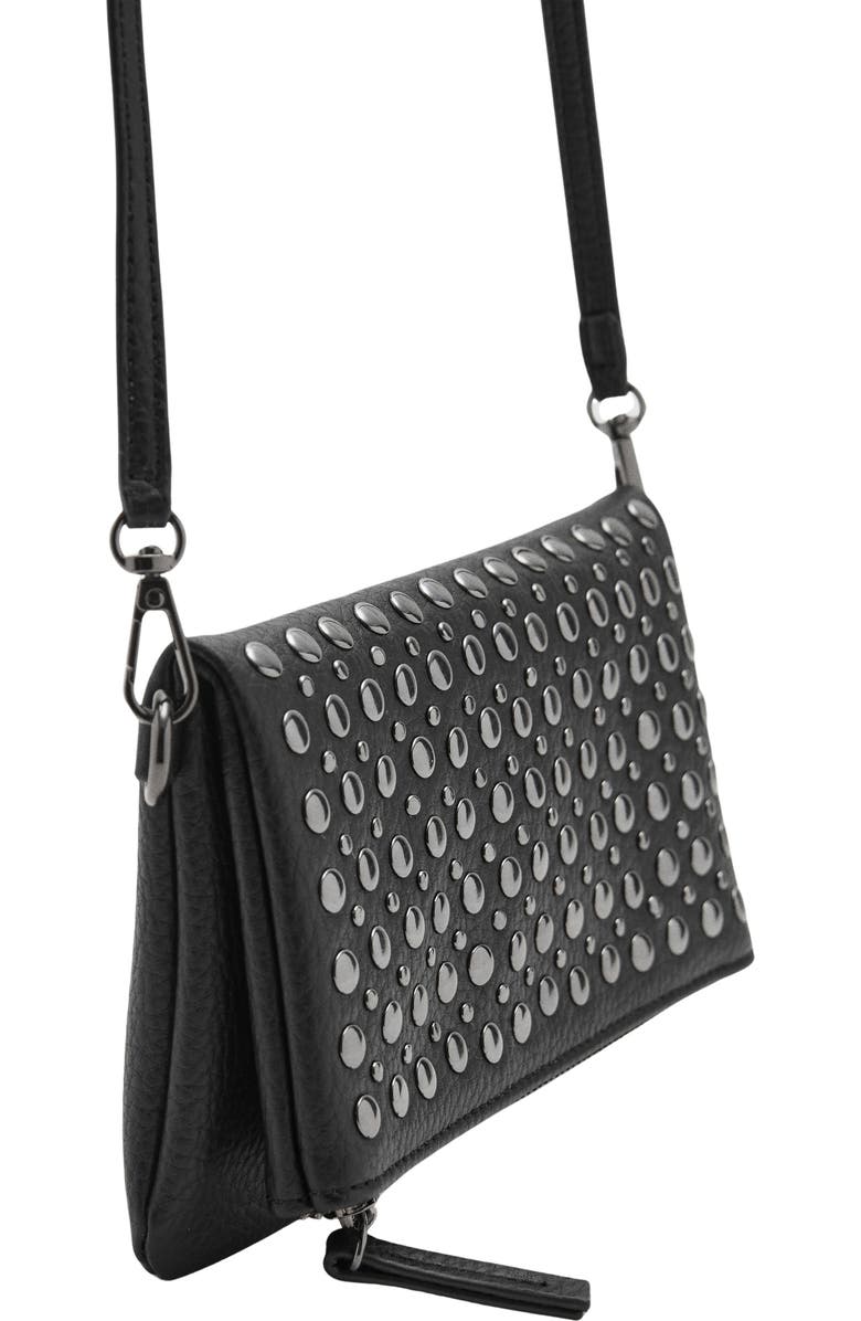 MANGO TEEN Stud Fold Over Shoulder Bag, Main, color, Black